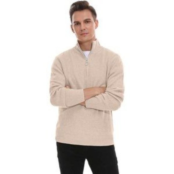 New Men's Soft Sweaters Ribbed Turtleneck Beige - Picture 4 of 7
